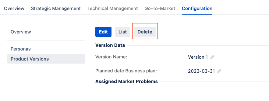 Edit or delete a product version in Product Management Dashboard for Jira