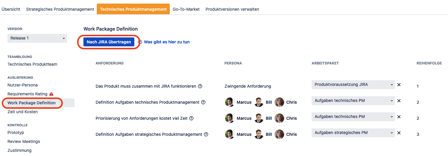 Anforderungen nach Jira übertragen